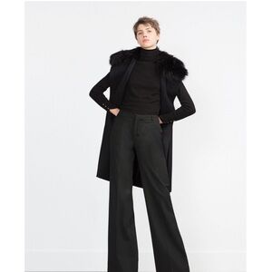 Zara Woman Luxe Sleeveless Coat Faux Fur Removable Collar Black Small NWOT
